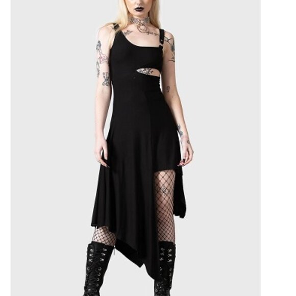 Killstar Dresses & Skirts - Killstar Corvia Asymmetrical Dress M NEW Black Goth Vampire Witch Punk Flowy